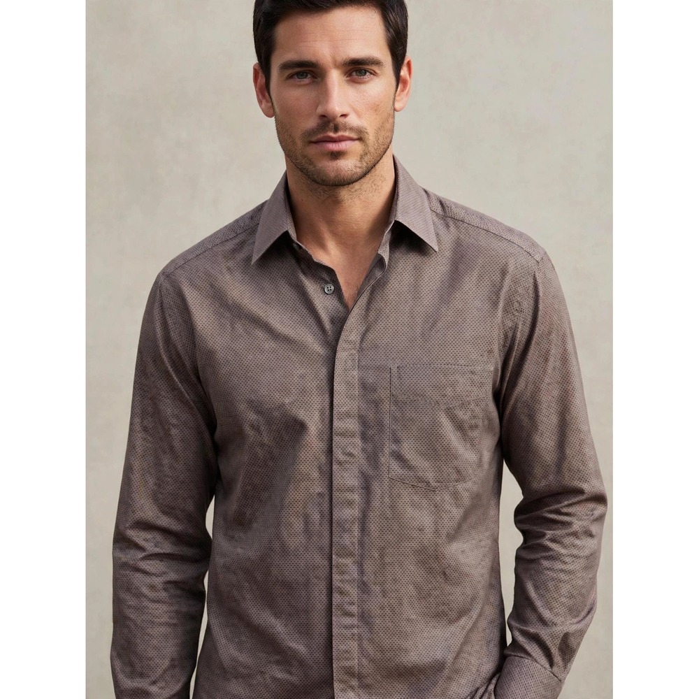 Ermenegildo Zegna Soft Mens Medium Mauve Cotton Long Sleeve Button Up Shirt